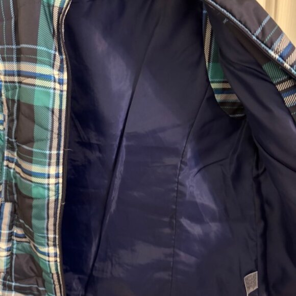 Red Camel Plaid Puffer Vest Full Zip Navy Teal Blue Winter Sz M - Picture 4 of 9